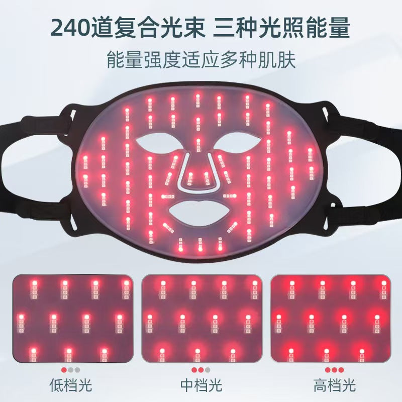 Red light beauty mask with neck beauty instrument skin rejuvenation color light silicone LED spectrum large row of lights electronic mask instrument