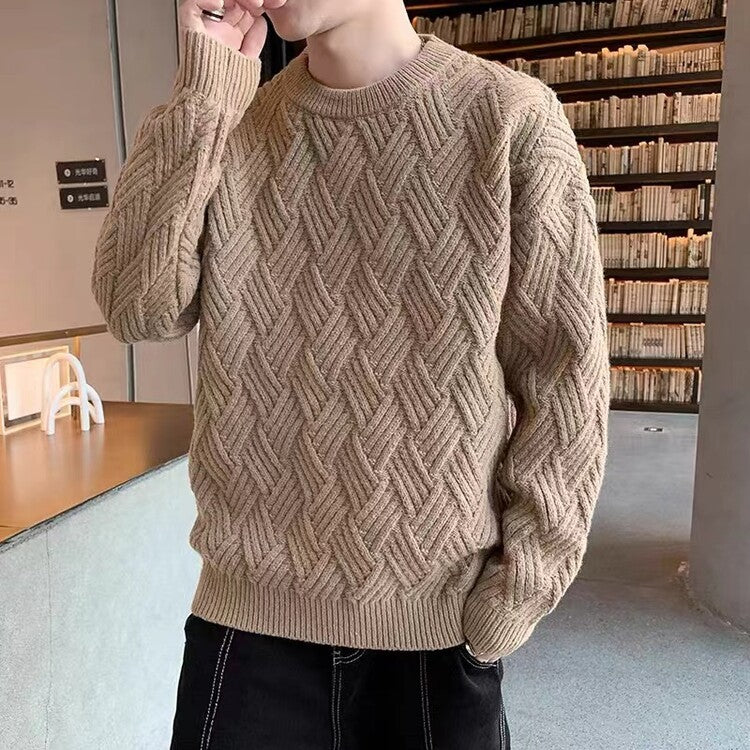 Thickened twisted new sweater men's winter versatile base shirt autumn and winter warm clothes knitted sweater winter sweater