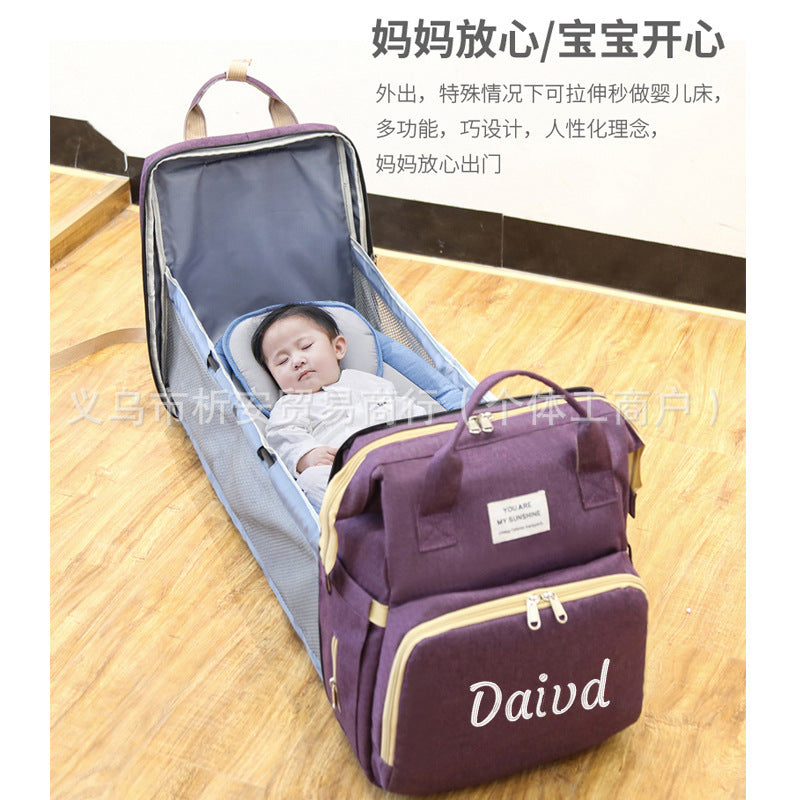 Etsy personalized embroidery mommy bag folding crib portable backpack multifunctional mother and baby bag mommy bag