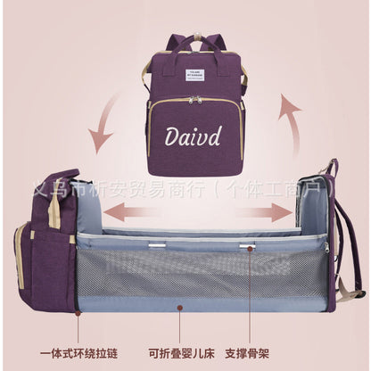 Etsy personalized embroidery mommy bag folding crib portable backpack multifunctional mother and baby bag mommy bag