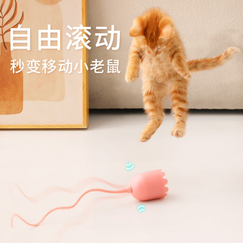 Pet electric cat teaser stick smart magic tail toy cat self-entertainment silicone tail bite-resistant automatic rotating rolling ball