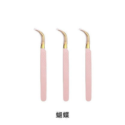 Wholesale grafting eyelash tweezers light pink grid tweezers stainless steel eyelash tweezers eyelash assistant beauty tools