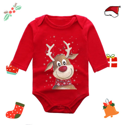 Christmas red elk baby newborn onesie long sleeve romper wrap clothes Christmas