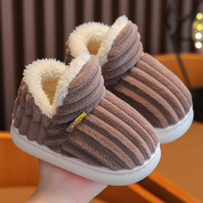 Winter children's cotton slippers for boys and girls, non-slip warm heels, parent-child furry plush home baby cotton slippers