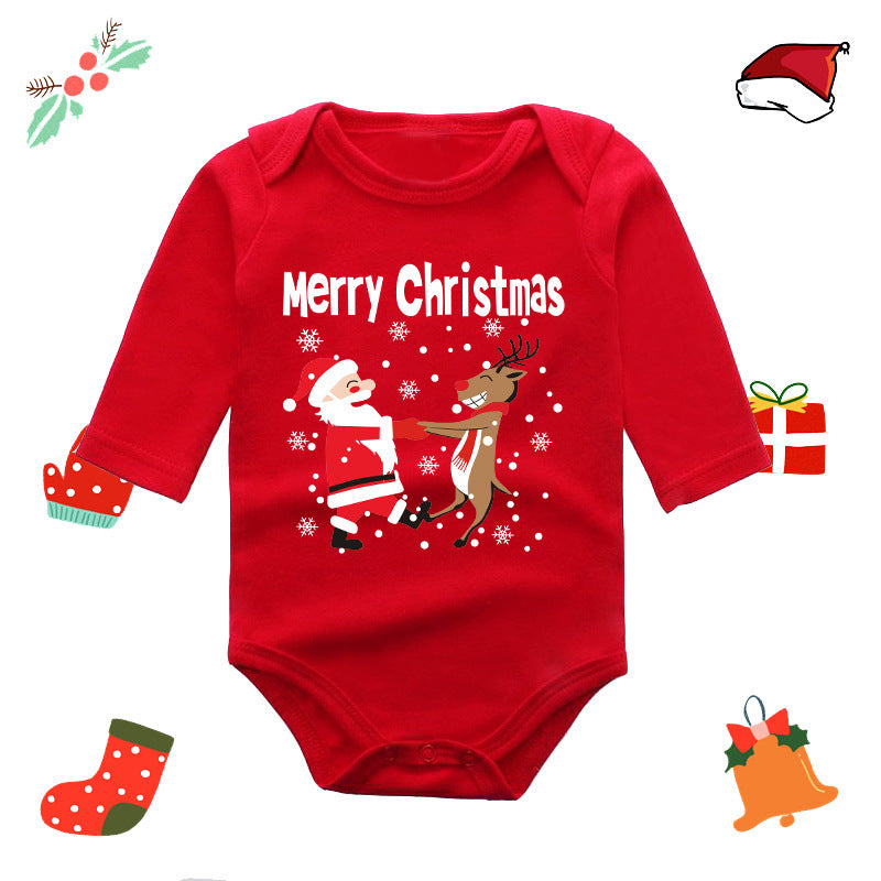 Christmas red elk baby newborn onesie long sleeve romper wrap clothes Christmas