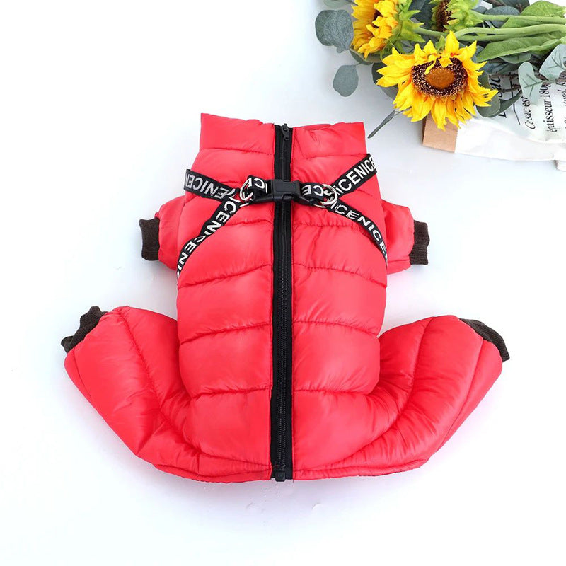 Cross-border wholesale dog new winter warm cotton clothes plus velvet thickened pet coat dog four-legged cotton clothes