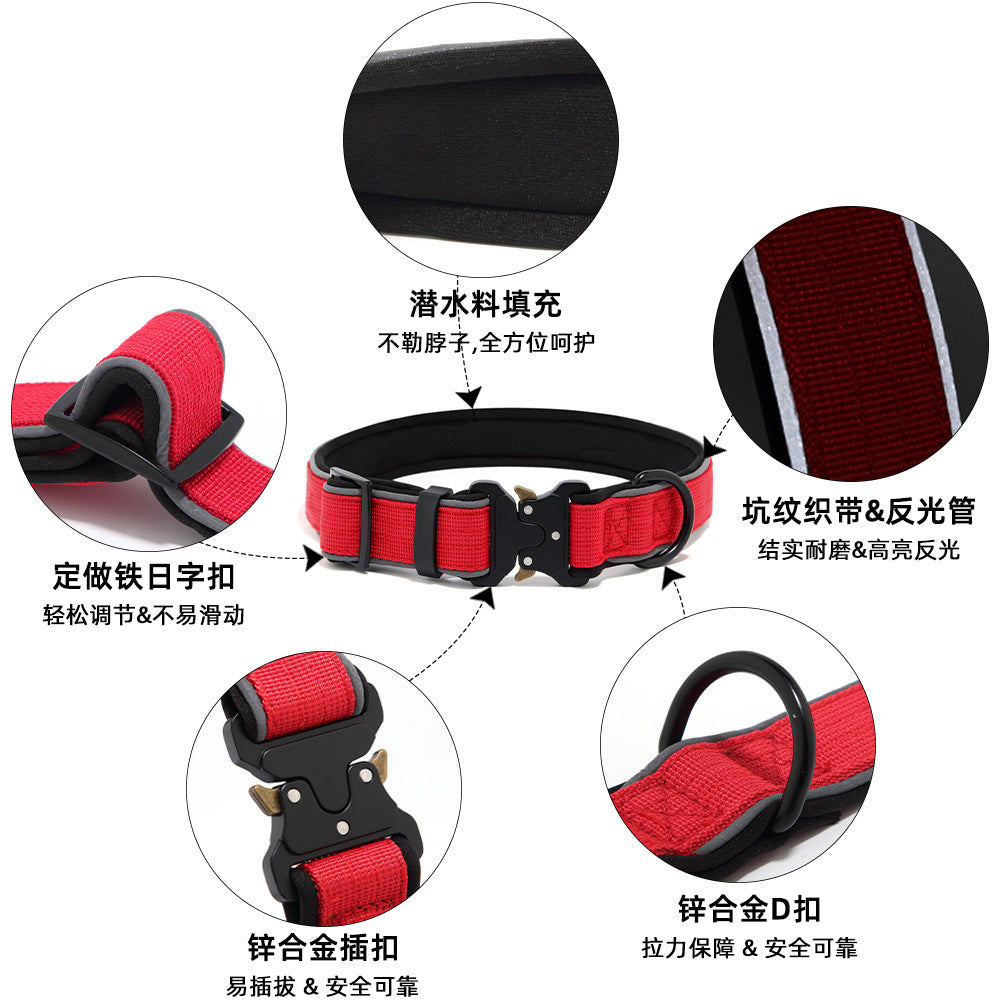 Cross-border outdoor tactical dog collar reflective adjustable dog collar large, medium and small Potala pet collar