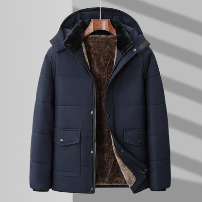 2024 autumn and winter new men's cotton-padded jacket plus velvet thickened middle-aged and elderly dad's winter jacket warm cotton clothes