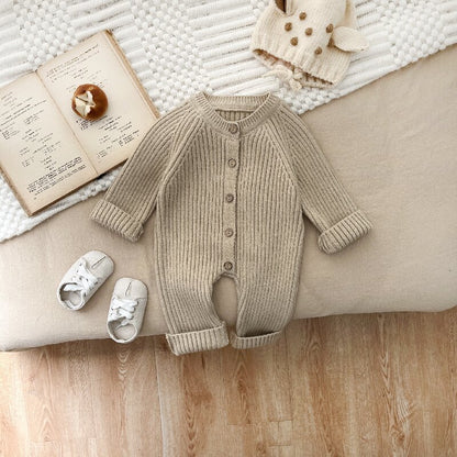 Korean version of baby jumpsuit autumn and winter clothes for boys and girls baby solid color knitted crawling clothes newborn autumn sweater romper