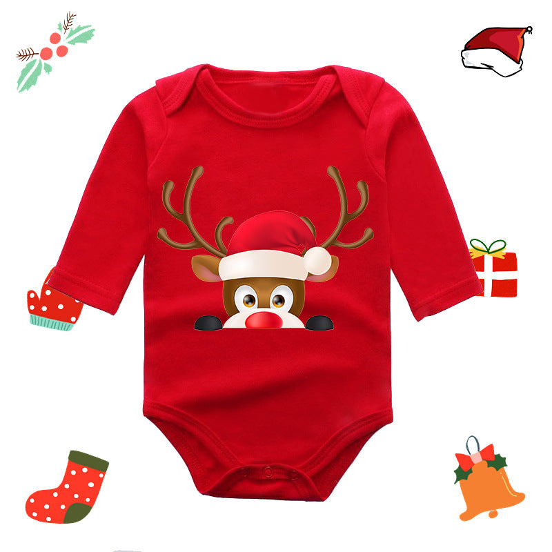 Christmas red elk baby newborn onesie long sleeve romper wrap clothes Christmas