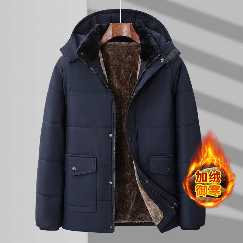 2024 autumn and winter new men's cotton-padded jacket plus velvet thickened middle-aged and elderly dad's winter jacket warm cotton clothes