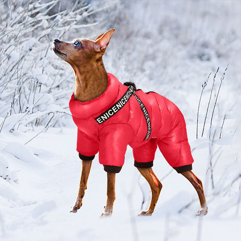 Cross-border wholesale dog new winter warm cotton clothes plus velvet thickened pet coat dog four-legged cotton clothes