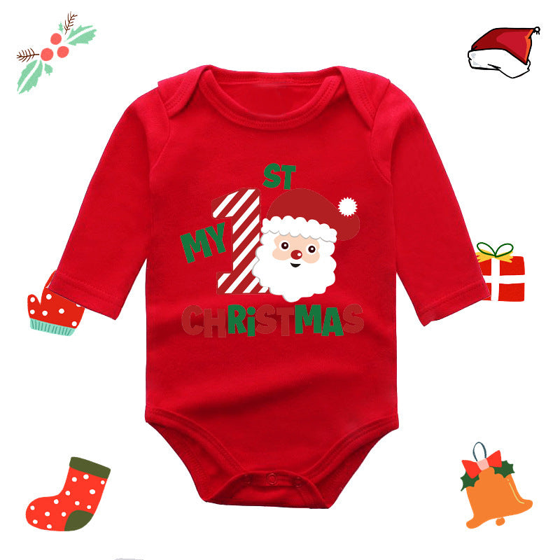 Christmas red elk baby newborn onesie long sleeve romper wrap clothes Christmas