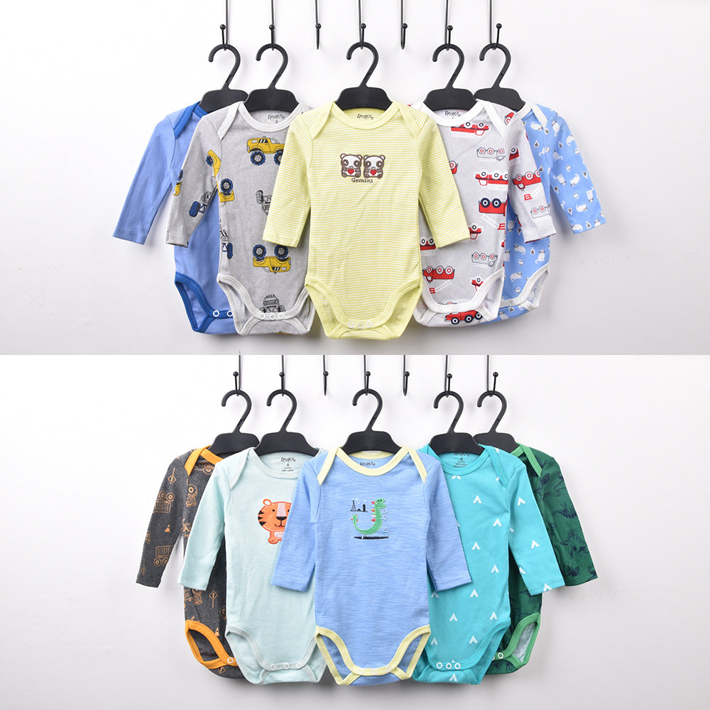 Foreign trade baby clothes cotton spring and autumn long-sleeved envelope collar baby romper 5 pieces package onesie baby crawling clothes