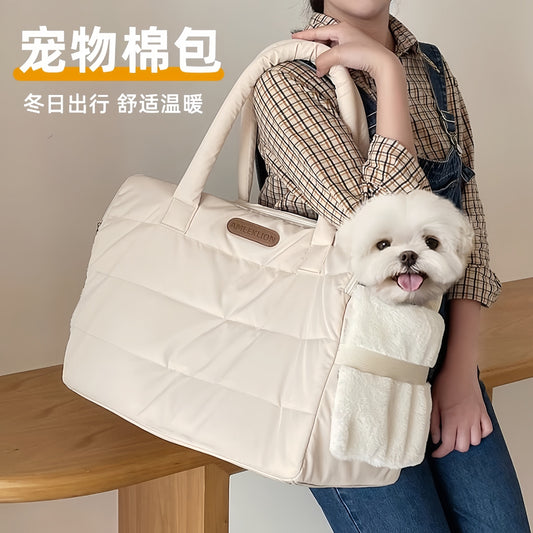 Cat bag portable large capacity hand-held crossbody spring and autumn cotton cloth universal pet bag small dog dog outing bag