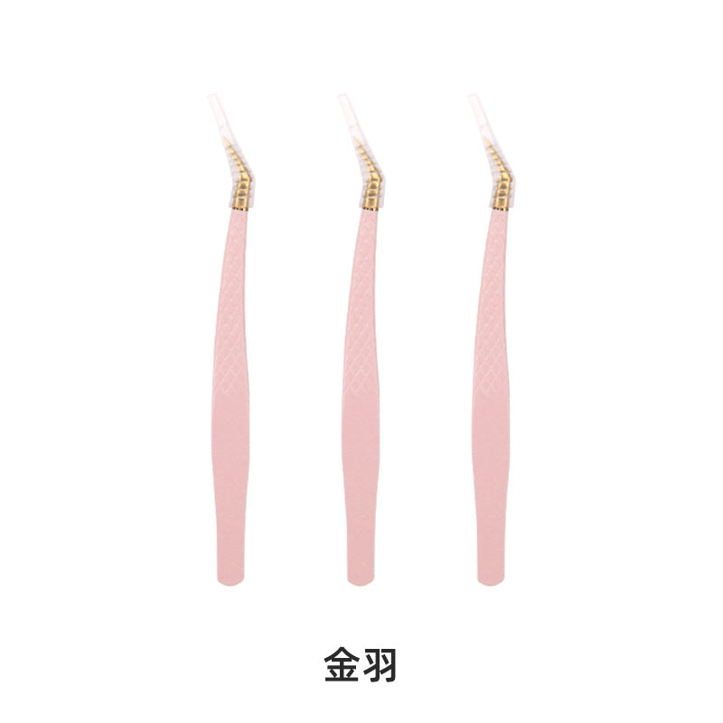 Wholesale grafting eyelash tweezers light pink grid tweezers stainless steel eyelash tweezers eyelash assistant beauty tools