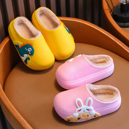 Children's cotton slippers fur shoes plus velvet warm boys and girls baby waterproof non-slip home indoor slippers