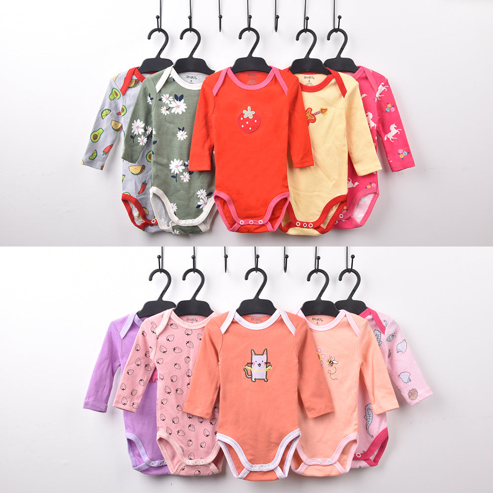 Foreign trade baby clothes cotton spring and autumn long-sleeved envelope collar baby romper 5 pieces package onesie baby crawling clothes