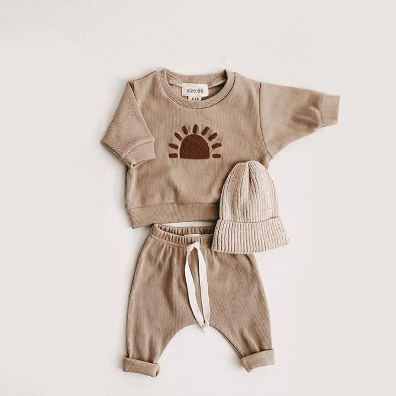 ins new baby suit spring and autumn style European and American boy baby fashion sun rainbow letter long-sleeved sweater trousers