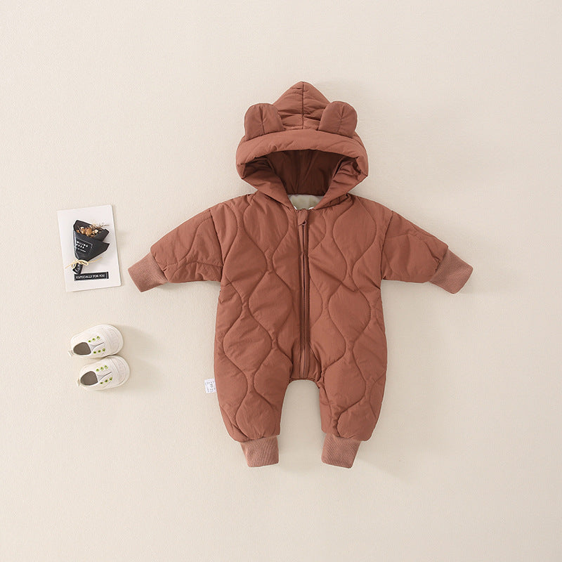 Newborn baby clothes boys and girls autumn and winter clothes cotton jumpsuit winter style plus velvet toddler outdoor romper crawling clothes