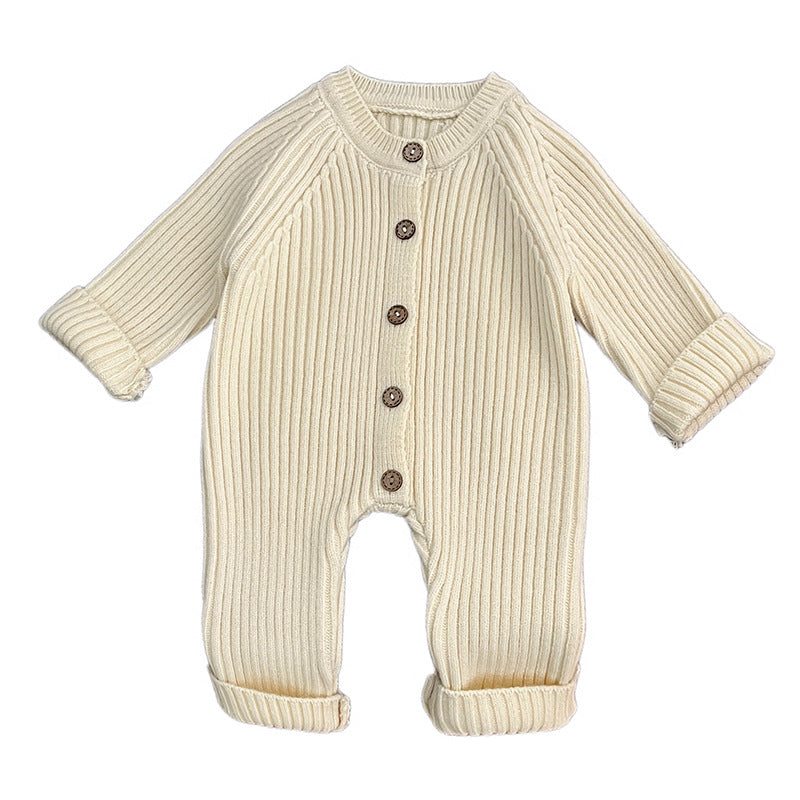 Korean version of baby jumpsuit autumn and winter clothes for boys and girls baby solid color knitted crawling clothes newborn autumn sweater romper