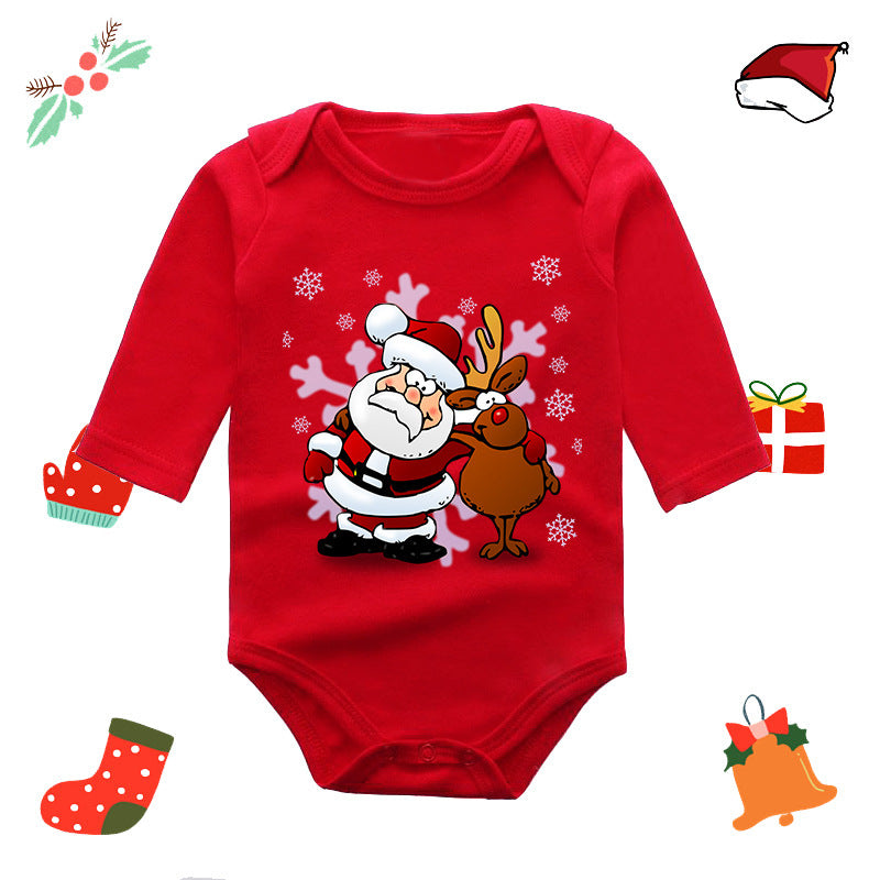 Christmas red elk baby newborn onesie long sleeve romper wrap clothes Christmas