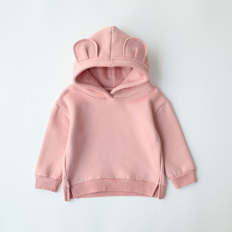 Cross-border etsy name embroidery boys and girls sweatshirt baby solid color trendy hooded jacket autumn and winter style plus velvet pullover