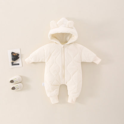 Newborn baby clothes boys and girls autumn and winter clothes cotton jumpsuit winter style plus velvet toddler outdoor romper crawling clothes