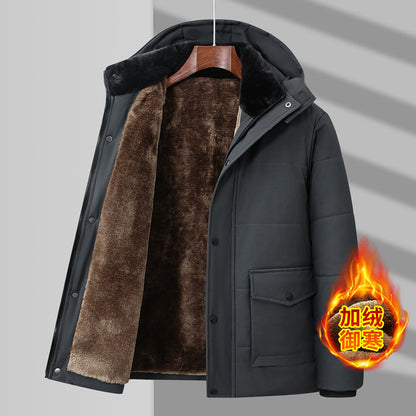 2024 autumn and winter new men's cotton-padded jacket plus velvet thickened middle-aged and elderly dad's winter jacket warm cotton clothes