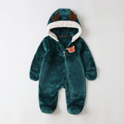 Christmas cartoon crawling clothes with feet, newborn baby jumpsuit, hug clothes, going out clothes, 2024 autumn and winter new style