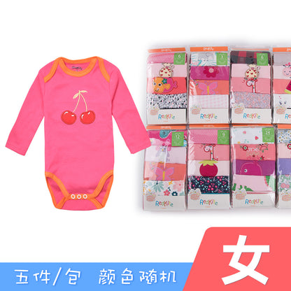 Foreign trade baby clothes cotton spring and autumn long-sleeved envelope collar baby romper 5 pieces package onesie baby crawling clothes