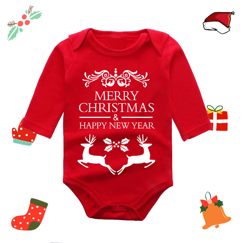 Christmas red elk baby newborn onesie long sleeve romper wrap clothes Christmas