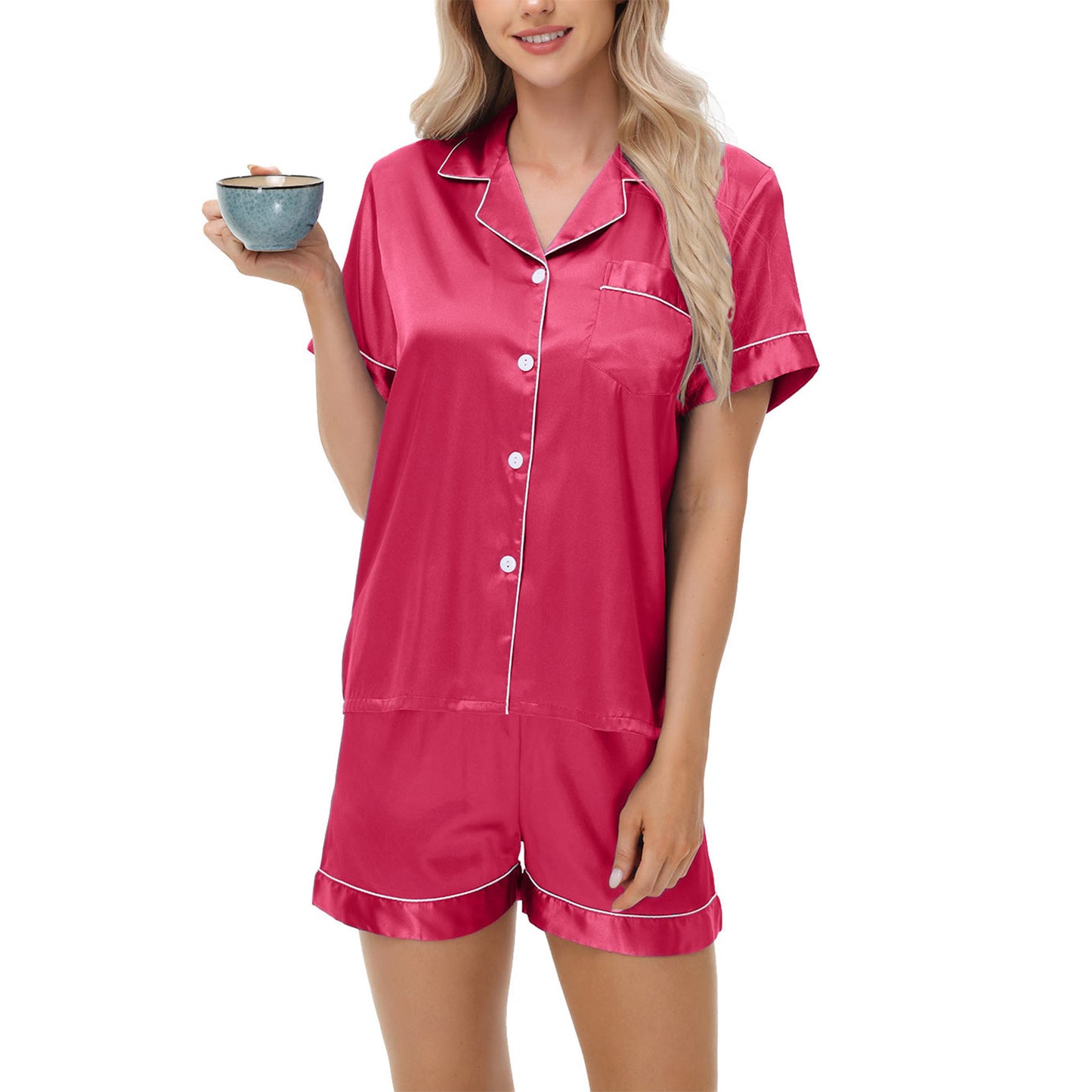 Cross-border e-commerce exclusively for Amazon AliExpress Ice Silk Pajamas Women's Long and Short Sleeve Satin Large Size Pajamas Home Clothes