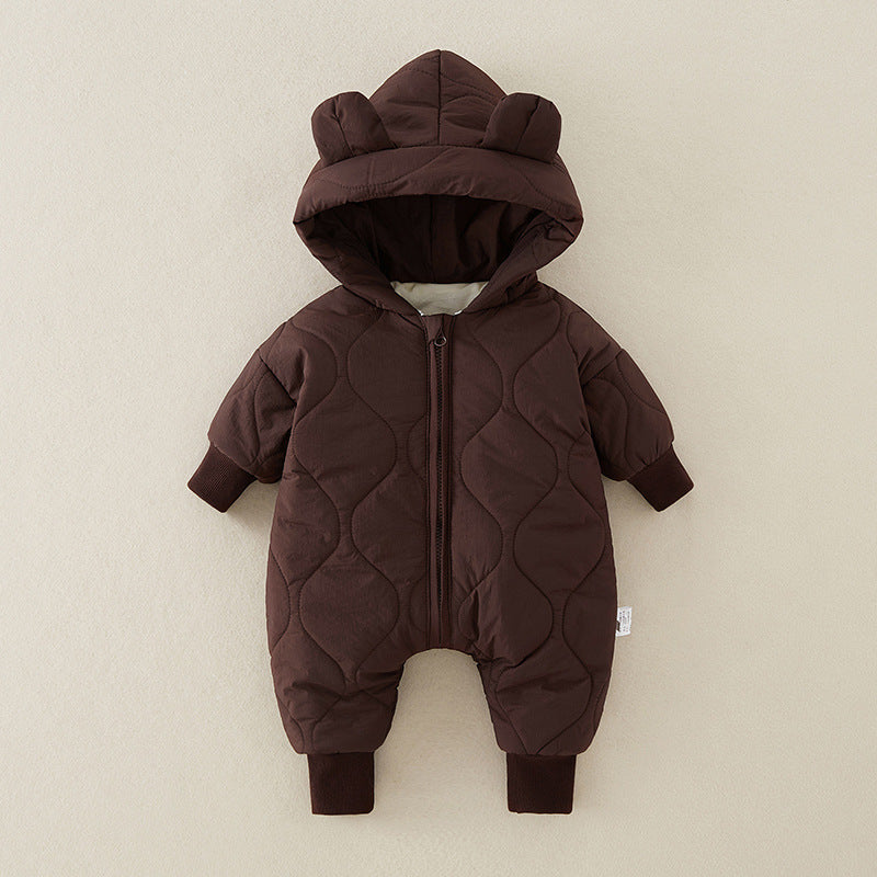 Newborn baby clothes boys and girls autumn and winter clothes cotton jumpsuit winter style plus velvet toddler outdoor romper crawling clothes