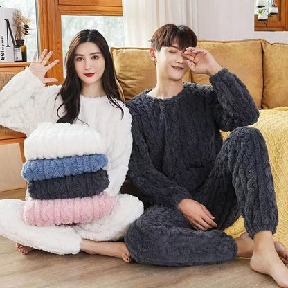 Coral Fleece Pajamas Women Winter Plus Velvet Thickened Jacquard Long Sleeve Home Clothes Two-piece Set Autumn and Winter Loose Warm Set