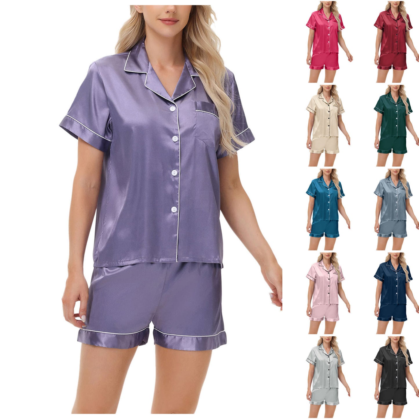 Cross-border e-commerce exclusively for Amazon AliExpress Ice Silk Pajamas Women's Long and Short Sleeve Satin Large Size Pajamas Home Clothes