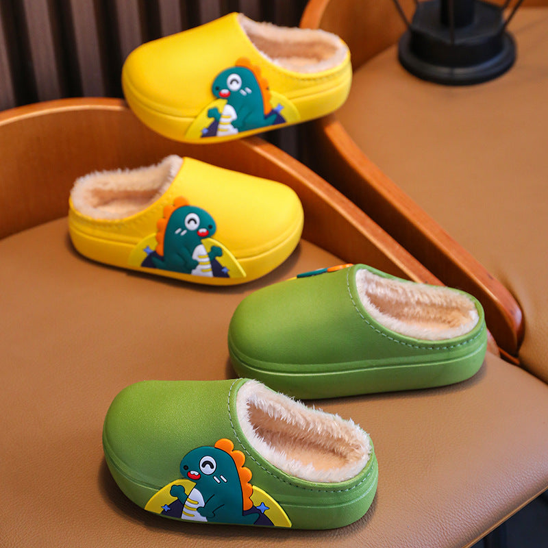 Children's cotton slippers fur shoes plus velvet warm boys and girls baby waterproof non-slip home indoor slippers