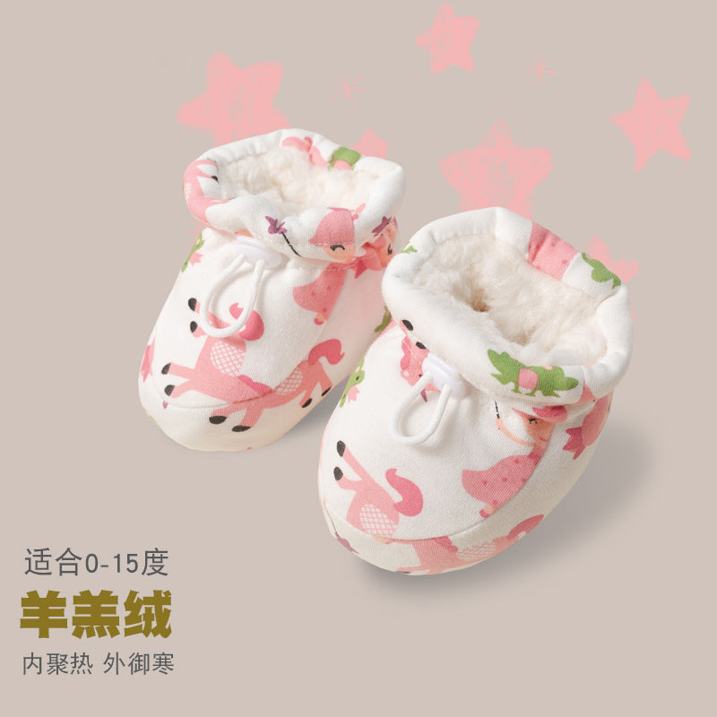 Winter newborn baby shoes soft sole toddler warm shoes 0-6-12 months socks shoes autumn and winter plus velvet cotton shoes front shoes