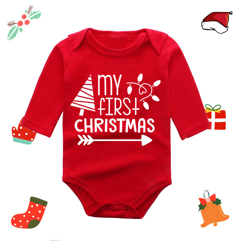 Christmas red elk baby newborn onesie long sleeve romper wrap clothes Christmas