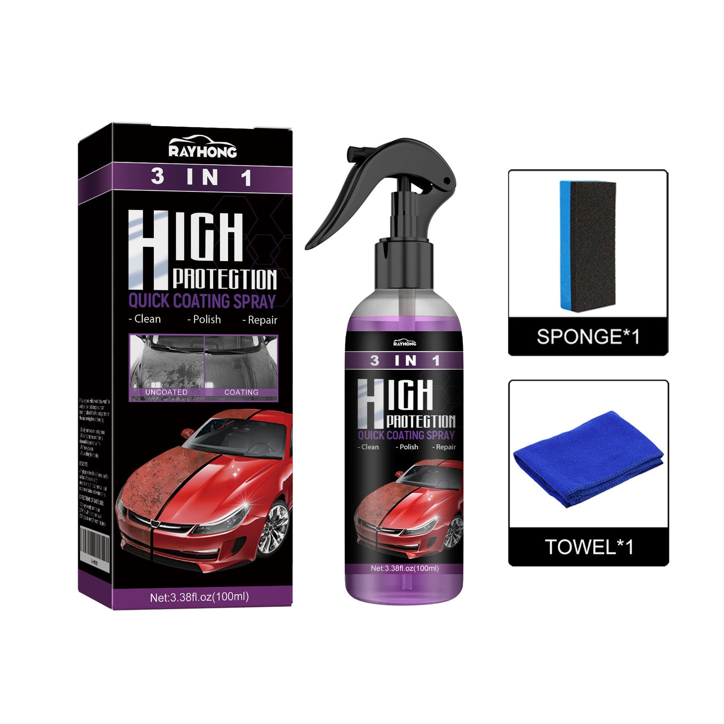 Rayhong 3 in 1 high protection fast car paint spray automatic manual paint color changing cleaning coating spray