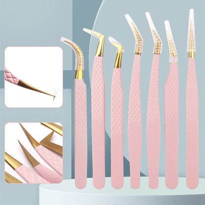 Wholesale grafting eyelash tweezers light pink grid tweezers stainless steel eyelash tweezers eyelash assistant beauty tools