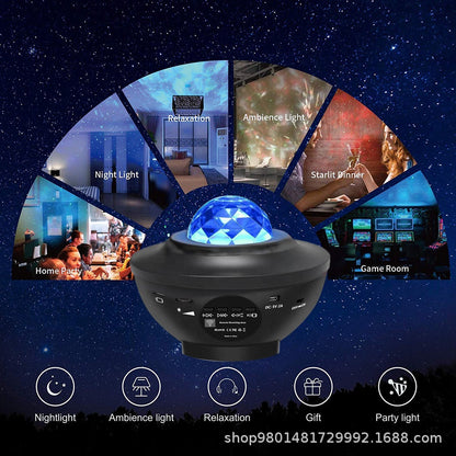 Hot selling small bowl starry sky lamp projection lamp USB Bluetooth music rotating water ripple starry sky laser atmosphere lamp