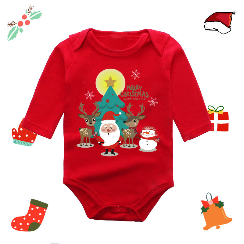 Christmas red elk baby newborn onesie long sleeve romper wrap clothes Christmas