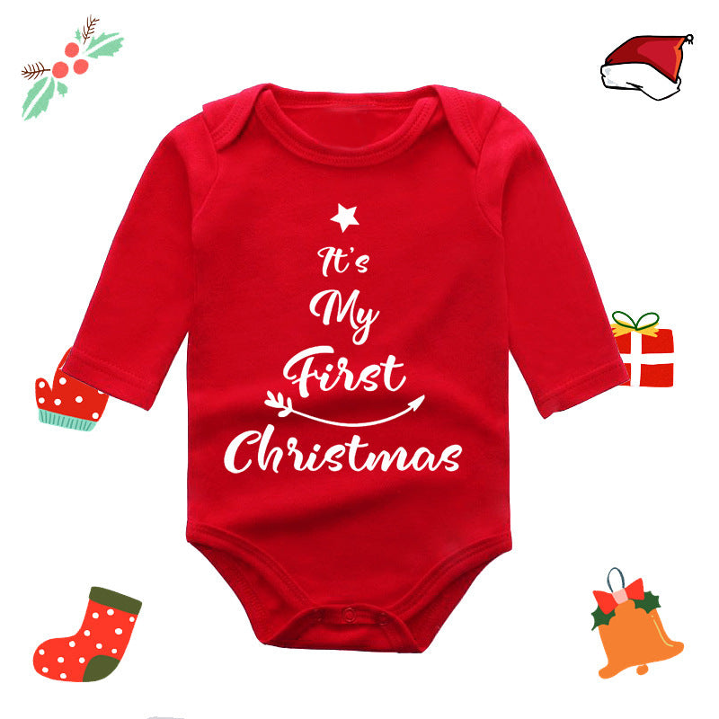 Christmas red elk baby newborn onesie long sleeve romper wrap clothes Christmas