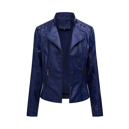 2023 cross-border European code new spring and autumn women's leather jackets women's short jackets slim thin leather jackets women's motorcycle clothes