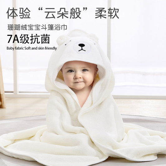 Baby cartoon blanket coral fleece absorbent children bath towel embroidered blanket with hood cloak soft newborn blanket