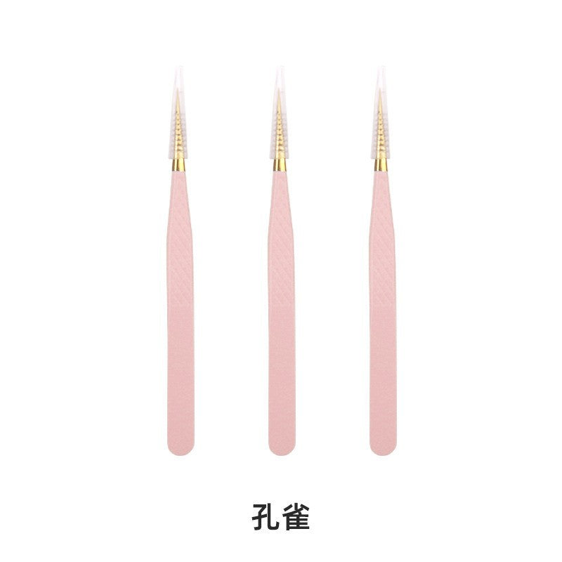 Wholesale grafting eyelash tweezers light pink grid tweezers stainless steel eyelash tweezers eyelash assistant beauty tools