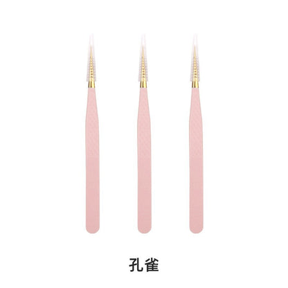 Wholesale grafting eyelash tweezers light pink grid tweezers stainless steel eyelash tweezers eyelash assistant beauty tools