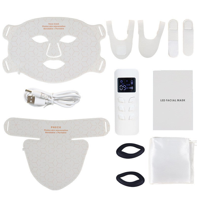 Red light beauty mask with neck beauty instrument skin rejuvenation color light silicone LED spectrum large row of lights electronic mask instrument