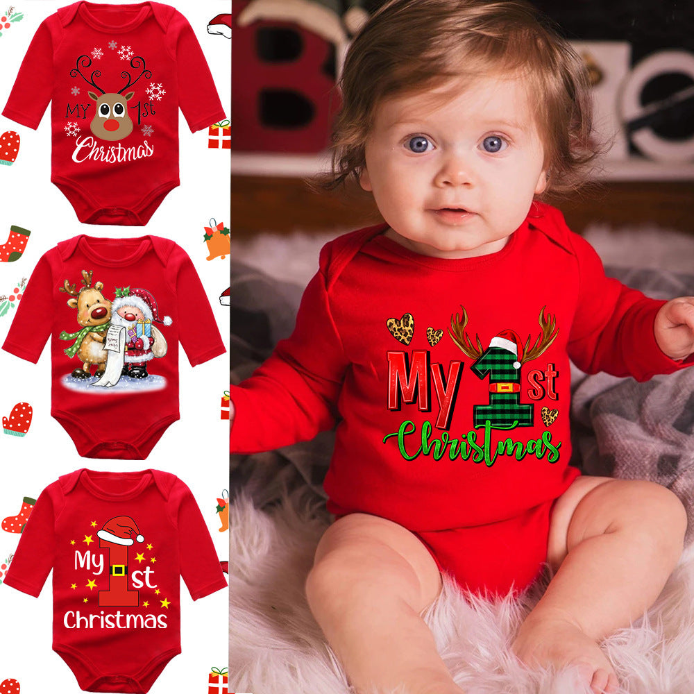 Christmas red elk baby newborn onesie long sleeve romper wrap clothes Christmas